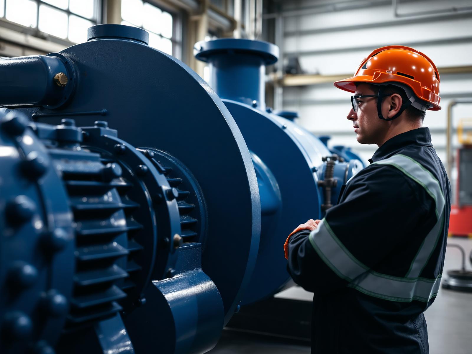Técnico inspecionando bomba industrial