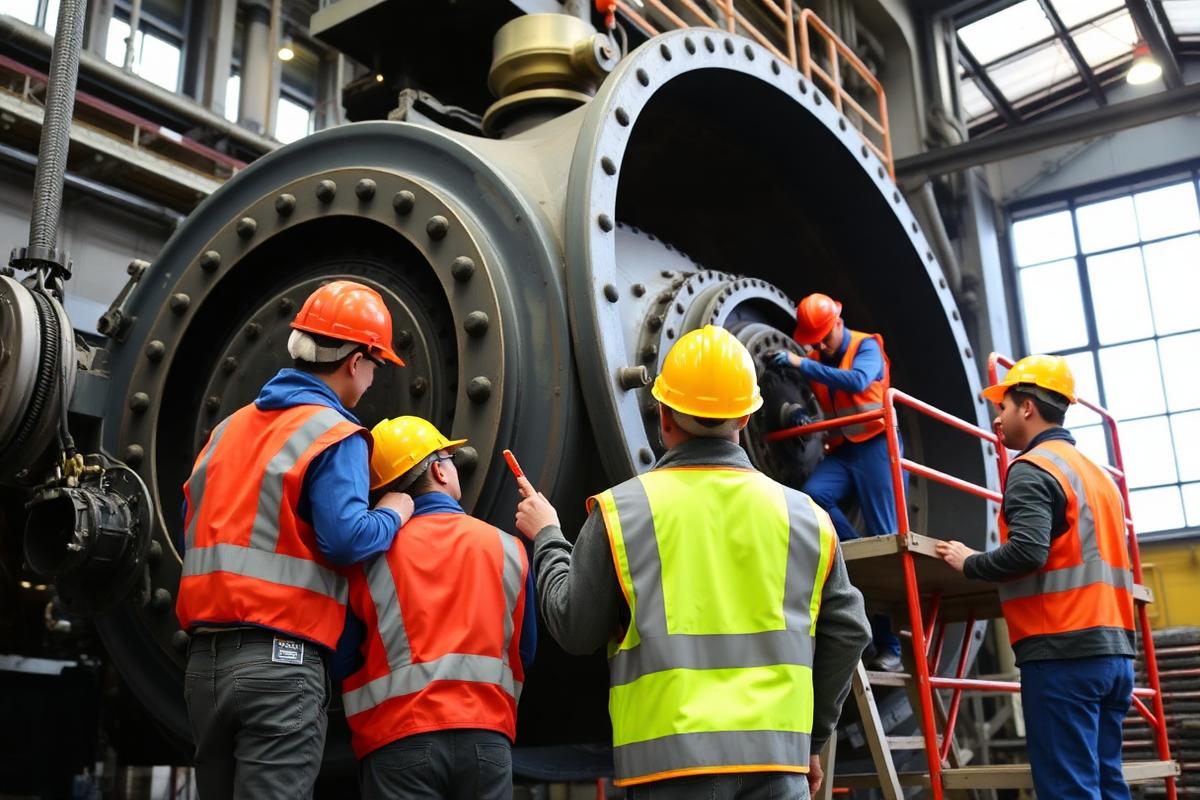Equipe em parada de manutenção industrial